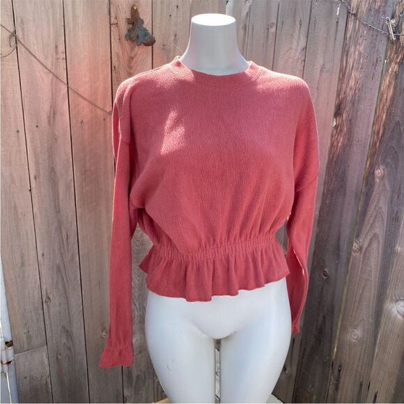 Zara Basic Ruffle Gathered Top Coral Pink Size M - Picture 1 of 7